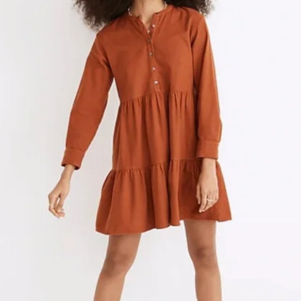 Madewell | Flannel Button Placket Tiered Ruffle Dress